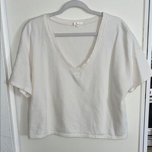 Z Supply Off-White V-Neck Short Sleeve Oversized Tee | M